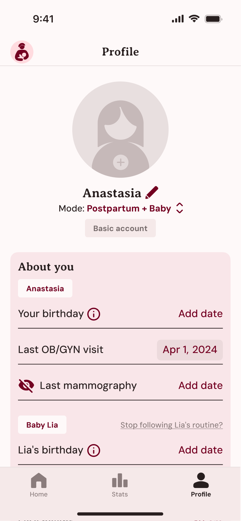 profile screen UI design